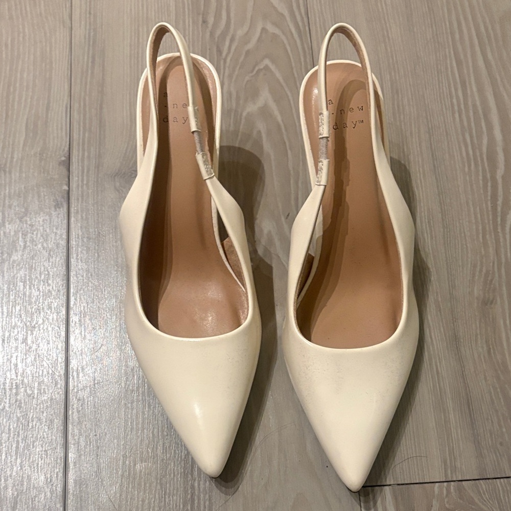 a new day Cream Pointed Toe Slingback Heels